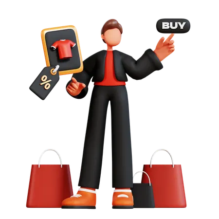 Homem comprando item on-line  3D Illustration