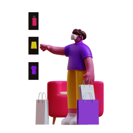 Homem fazendo compras no metaverso  3D Illustration