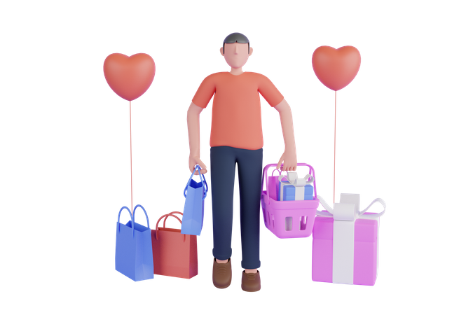 Homem fazendo compras para esposa  3D Illustration