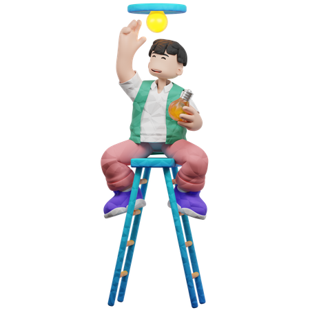 Homem consertando lâmpada  3D Illustration