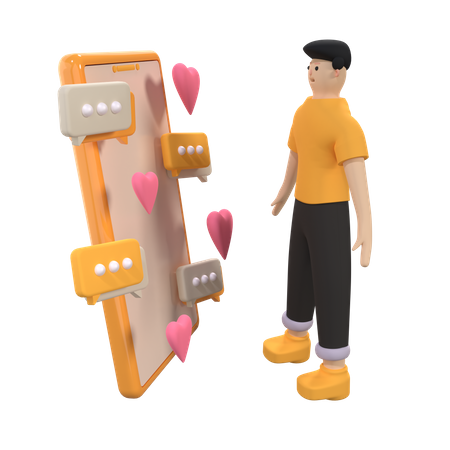 Homem conversando em aplicativo de namoro  3D Illustration