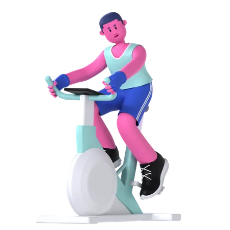 Homem correndo em bicicleta estática  3D Illustration