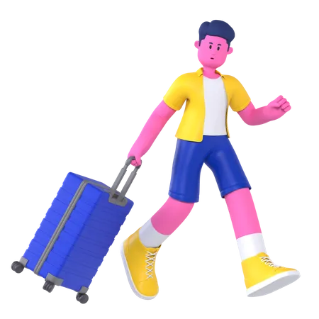 Homem correndo com bagagem  3D Illustration