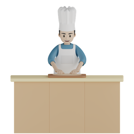Cozinheiro masculino rolando massa  3D Illustration