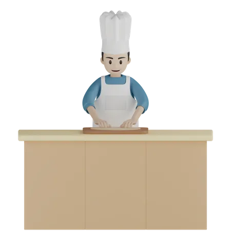 Cozinheiro masculino rolando massa  3D Illustration
