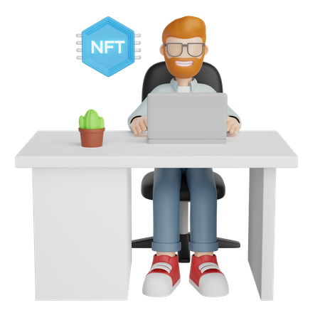 Homem criando token NFT  3D Illustration