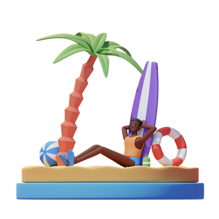 Homem curtindo férias na praia  3D Illustration