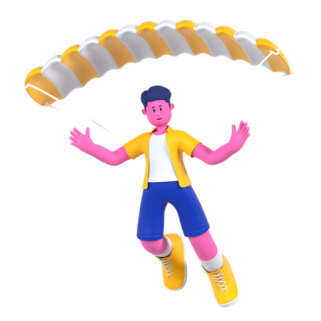 Homem aproveitando o passeio de paraquedas  3D Illustration