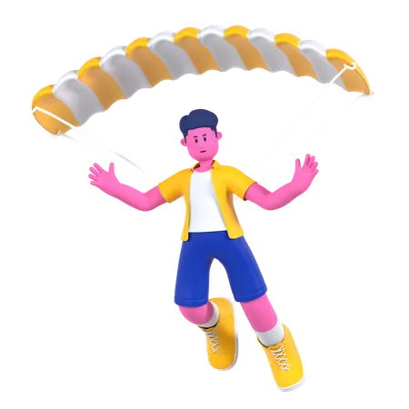 Homem aproveitando o passeio de paraquedas  3D Illustration