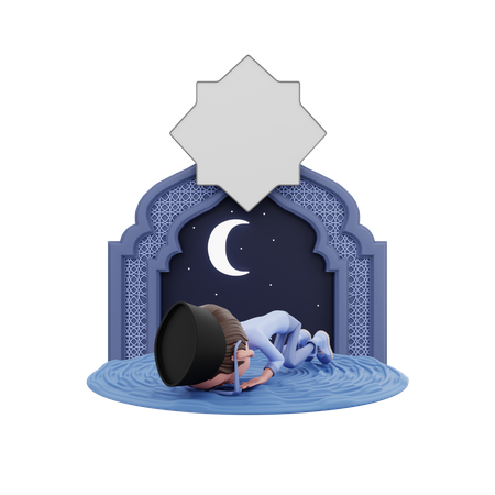 Homem se curvando e fazendo a oração do Ramadã  3D Illustration
