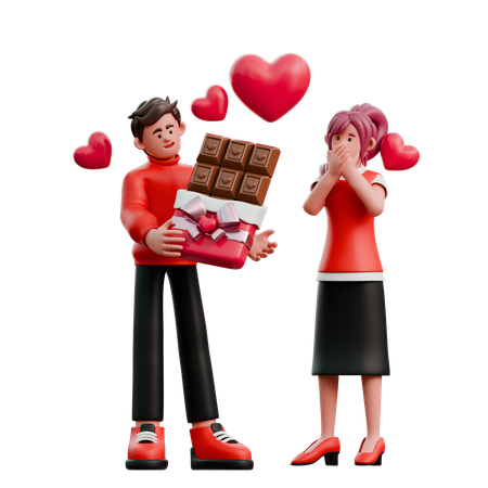 Homem dando chocolate para mulher  3D Illustration