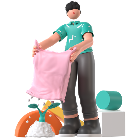 Homem dando fertilizante para planta  3D Illustration