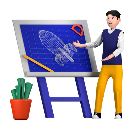 Homem fazendo apresentação de planta  3D Illustration