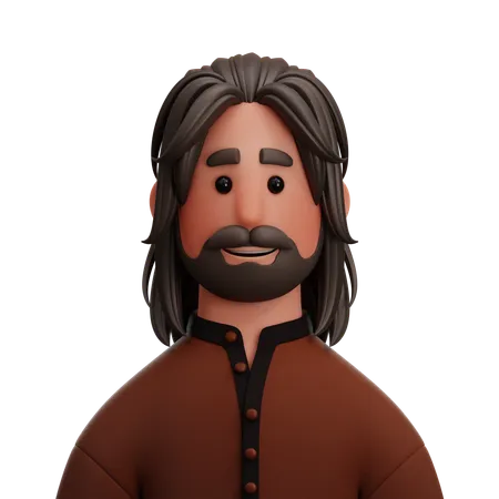 Homem de cabelo comprido  3D Icon
