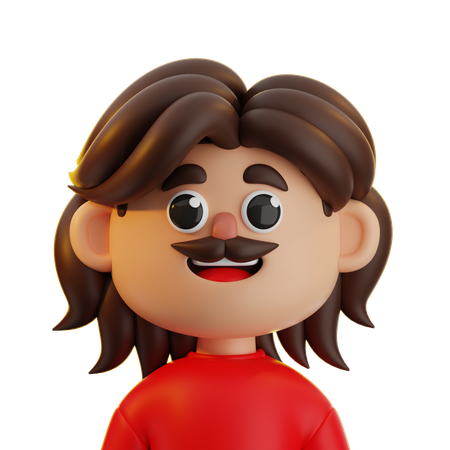 Homem de cabelo comprido com bigode  3D Icon