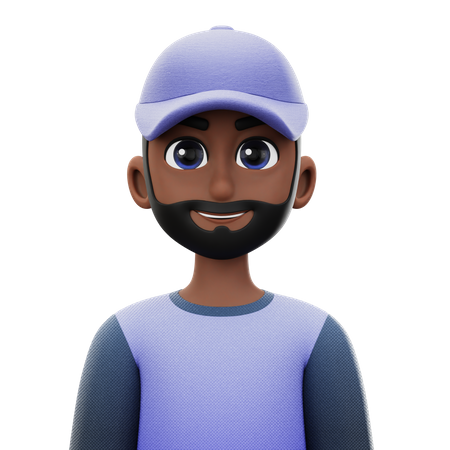 Homem de cabelo curto com barba e chapéu  3D Icon