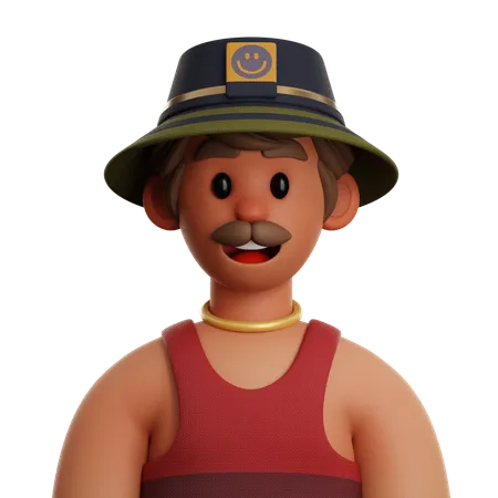 Homem de cabelo curto com chapéu bucket  3D Icon