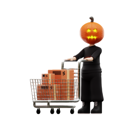 Homem de Halloween fazendo compras  3D Illustration