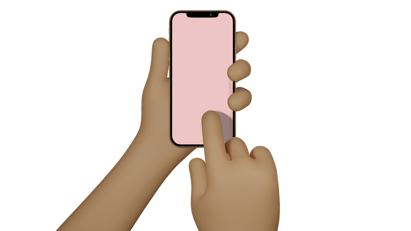 Mãos de homem segurando um celular com tela em branco, tirando foto  3D Illustration