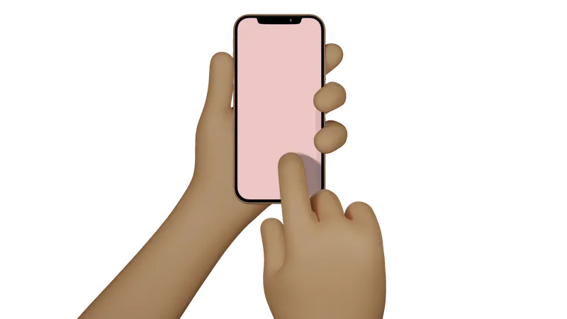 Mãos de homem segurando um celular com tela em branco, tirando foto  3D Illustration