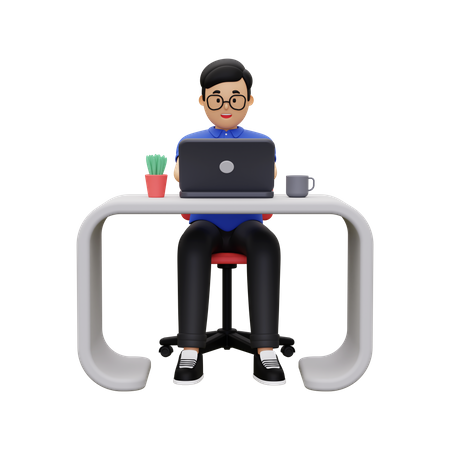 Homem de negócios, trabalhando no laptop  3D Illustration