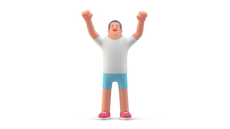 Homem de short levantando as duas mãos  3D Illustration