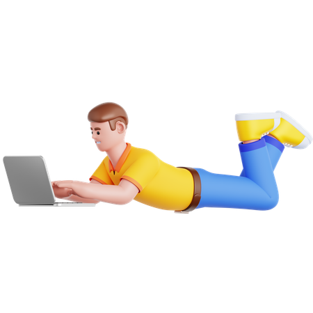 Homem deitado e usando laptop  3D Illustration