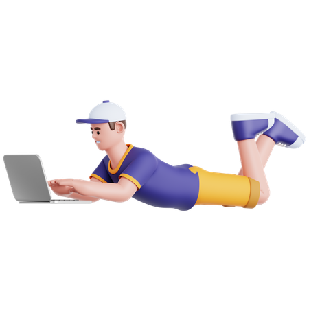 Homem deitado e usando laptop  3D Icon