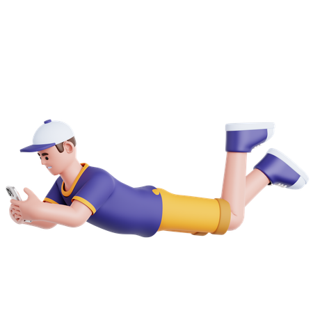 Homem deitado e usando smartphone  3D Icon