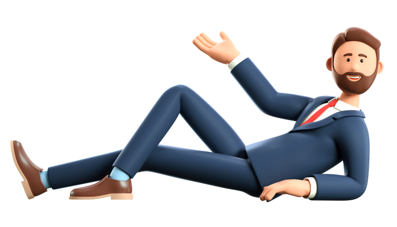Homem deitado no chão apontando a mão  3D Illustration