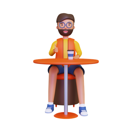 Homem desfrutando de café na mesa de café  3D Illustration