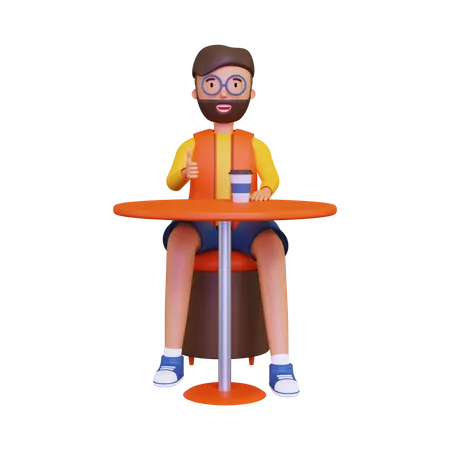 Homem desfrutando de café na mesa de café  3D Illustration