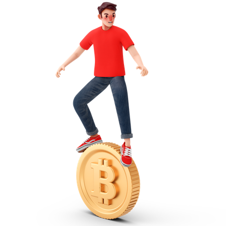 Homem aproveitando o lucro do bitcoin  3D Illustration