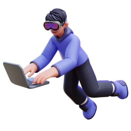 Homem digitando no laptop  3D Illustration