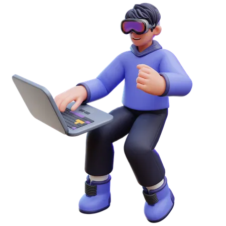 Homem digitando no laptop  3D Illustration