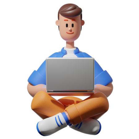 Homem fazendo digitação no laptop personagem  3D Illustration