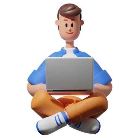 Homem fazendo digitação no laptop personagem  3D Illustration