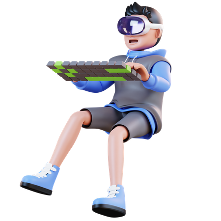 Homem digitando no teclado virtual  3D Illustration