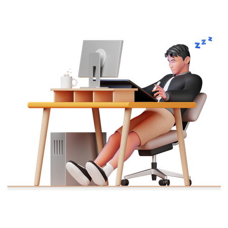 Homem dormindo no escritório  3D Illustration