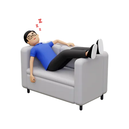 Homem dormindo no sofá  3D Illustration