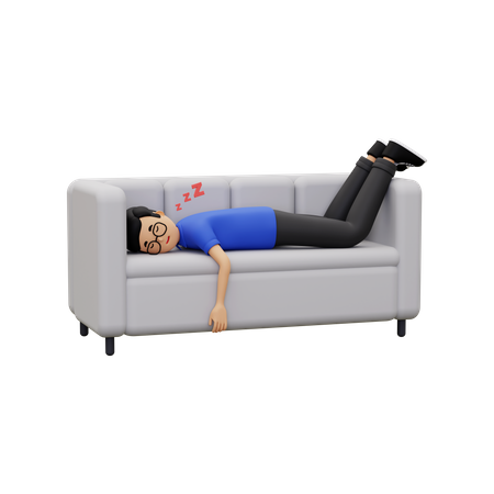 Homem dormindo no sofá  3D Illustration