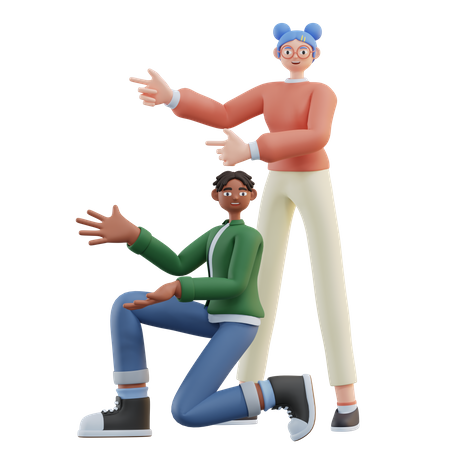 Homem e mulher apresentando algo  3D Illustration