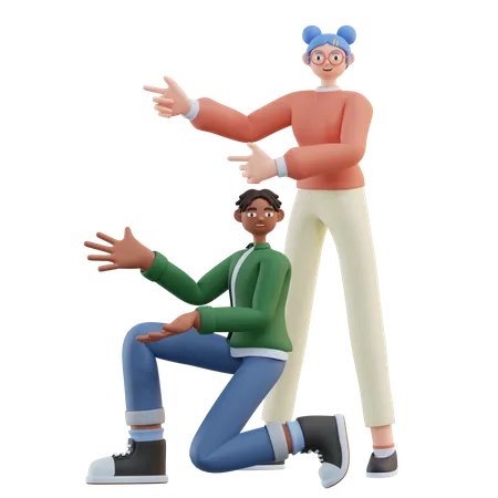 Homem e mulher apresentando algo  3D Illustration