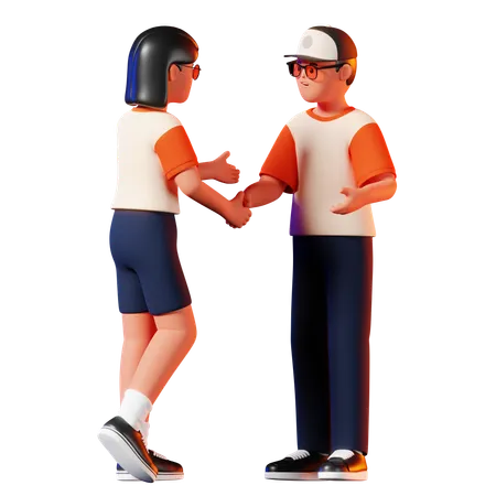 Homem e mulher com pose de aperto de mão  3D Illustration