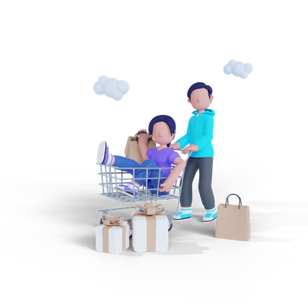 Homem e mulher indo às compras  3D Illustration