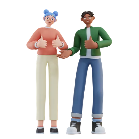 Homem e mulher mostrando os polegares para cima  3D Illustration