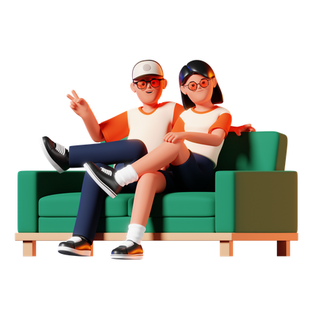 Homem e mulher sentados no sofá  3D Illustration