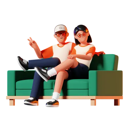 Homem e mulher sentados no sofá  3D Illustration