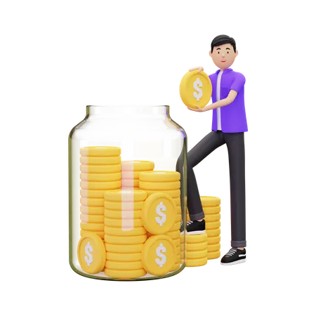Homem Economizando Dinheiro 3D Illustration