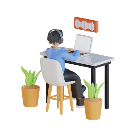 Homem editando áudio de podcast  3D Icon